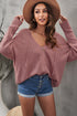 Zipper V-Neck Dropped Sleeve Hooded Solid Sweater